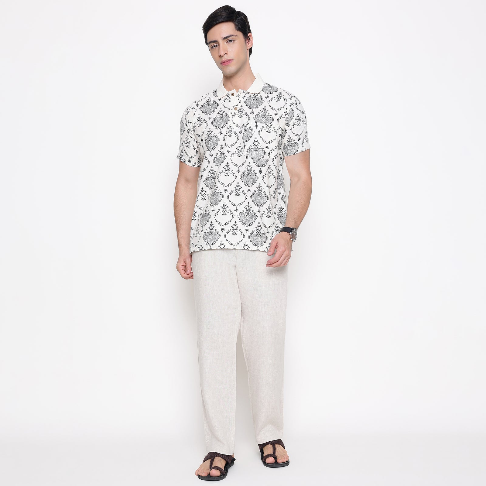 Men Printed 100% Kora Cotton Polo T-shirt | Regular Fit | Black