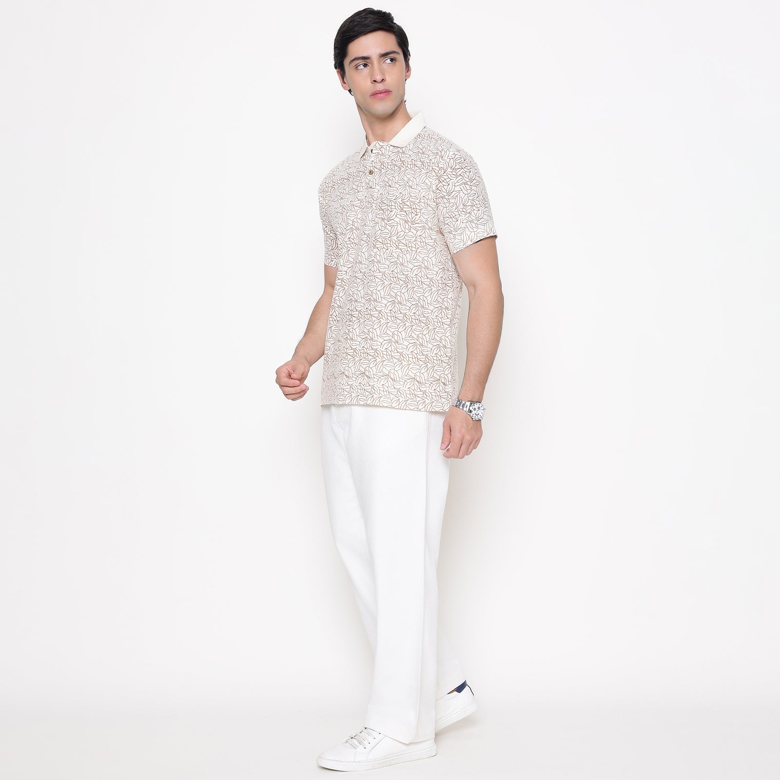 Men Printed 100% Kora Cotton Polo T-shirt | Regular Fit | Yellow