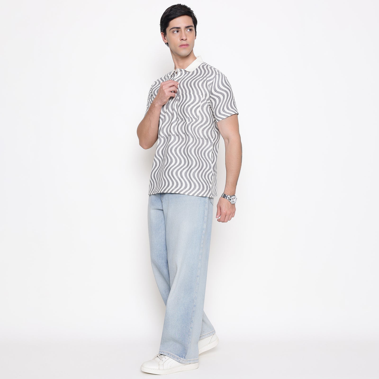 Men Printed 100% Kora Cotton Polo T-shirt | Regular Fit | Abstract 1