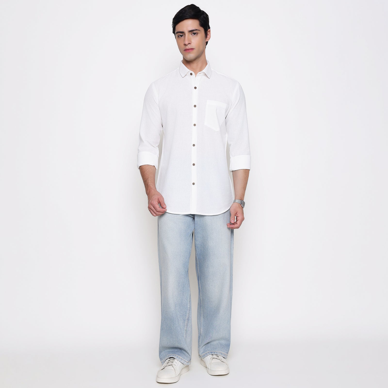 Men Solid 100% Kora Cotton Regular Fit Shirt | Pure Cotton | White