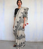 Ivory Black Block Printed Cotton Mul Saree - God