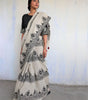 Ivory Black Block Printed Cotton Mul Saree - God