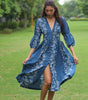 Blue Floral Block Printed Front Slit Cotton Dress-Mon