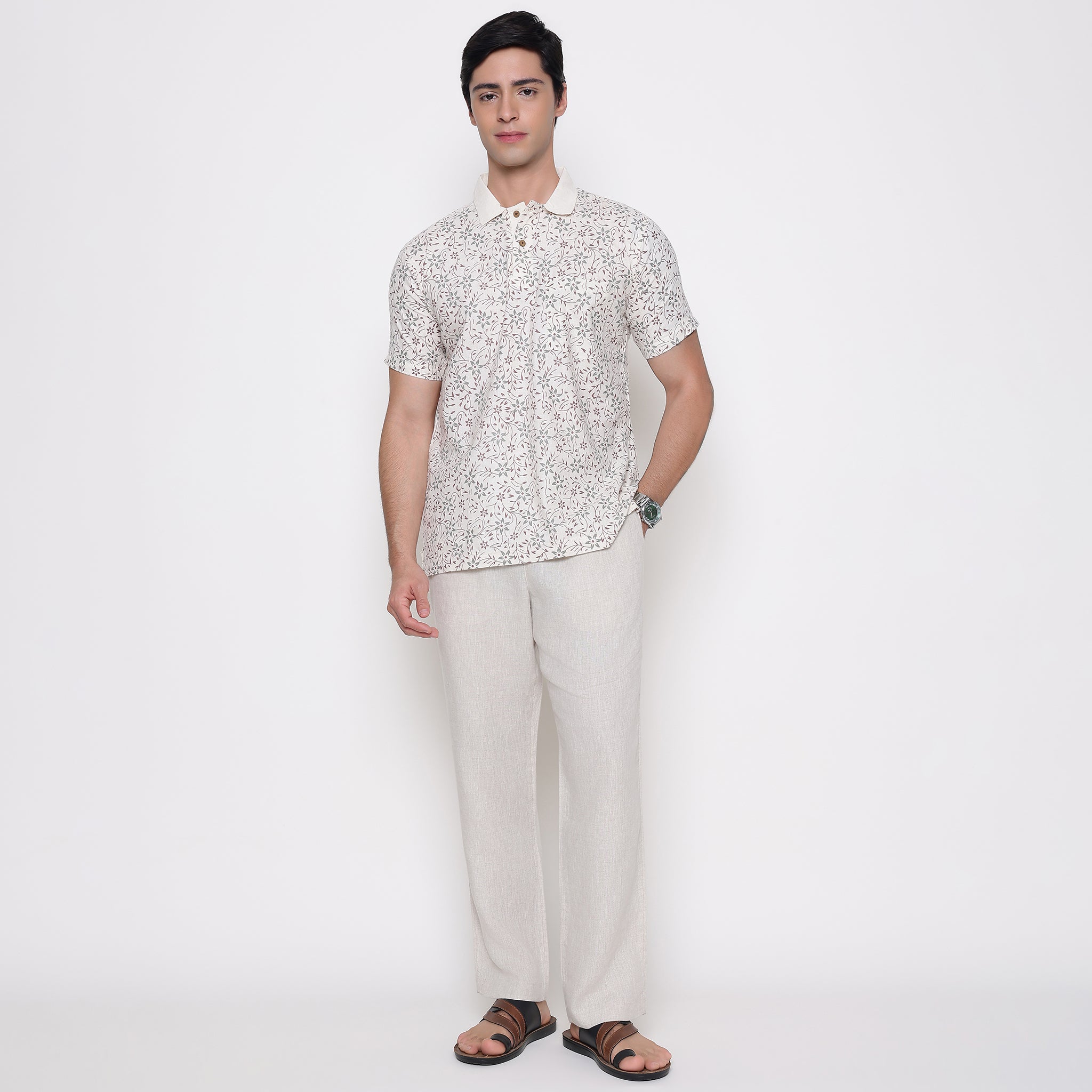 Men Printed 100% Kora Cotton Polo T-shirt | Regular Fit | White