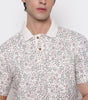 Men Printed 100% Kora Cotton Polo T-shirt | Regular Fit | White
