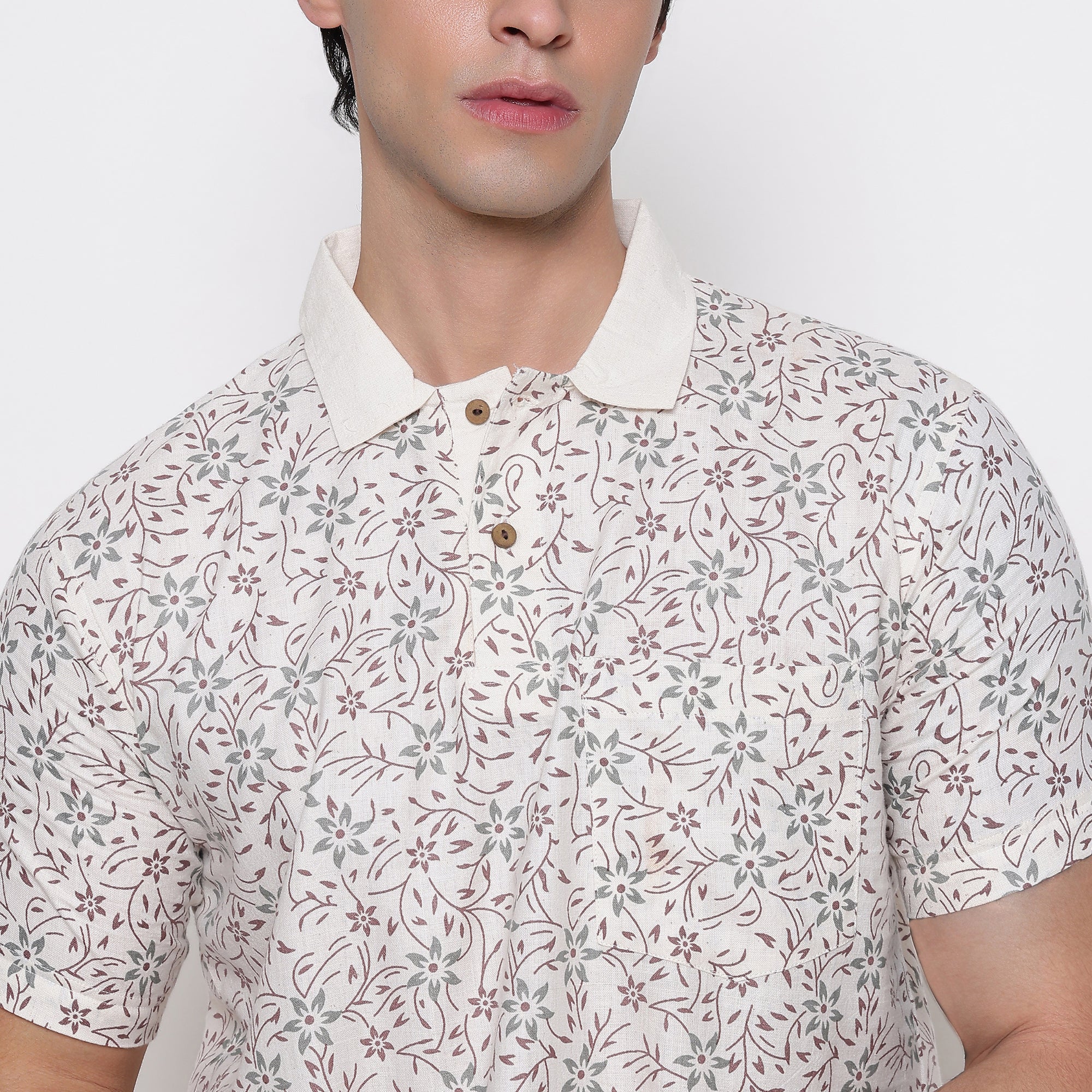 Men Printed 100% Kora Cotton Polo T-shirt | Regular Fit | White