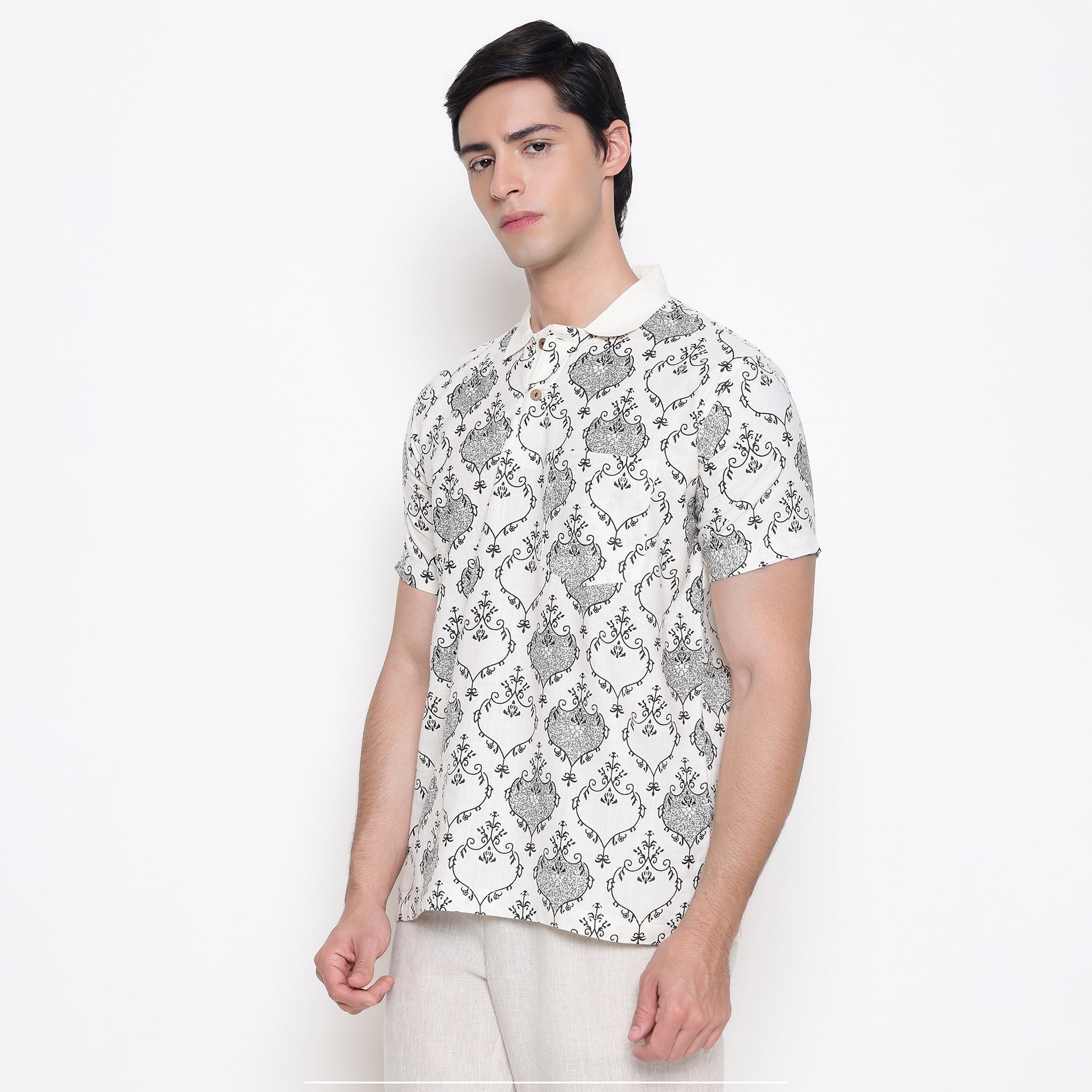 Men Printed 100% Kora Cotton Polo T-shirt | Regular Fit | Black