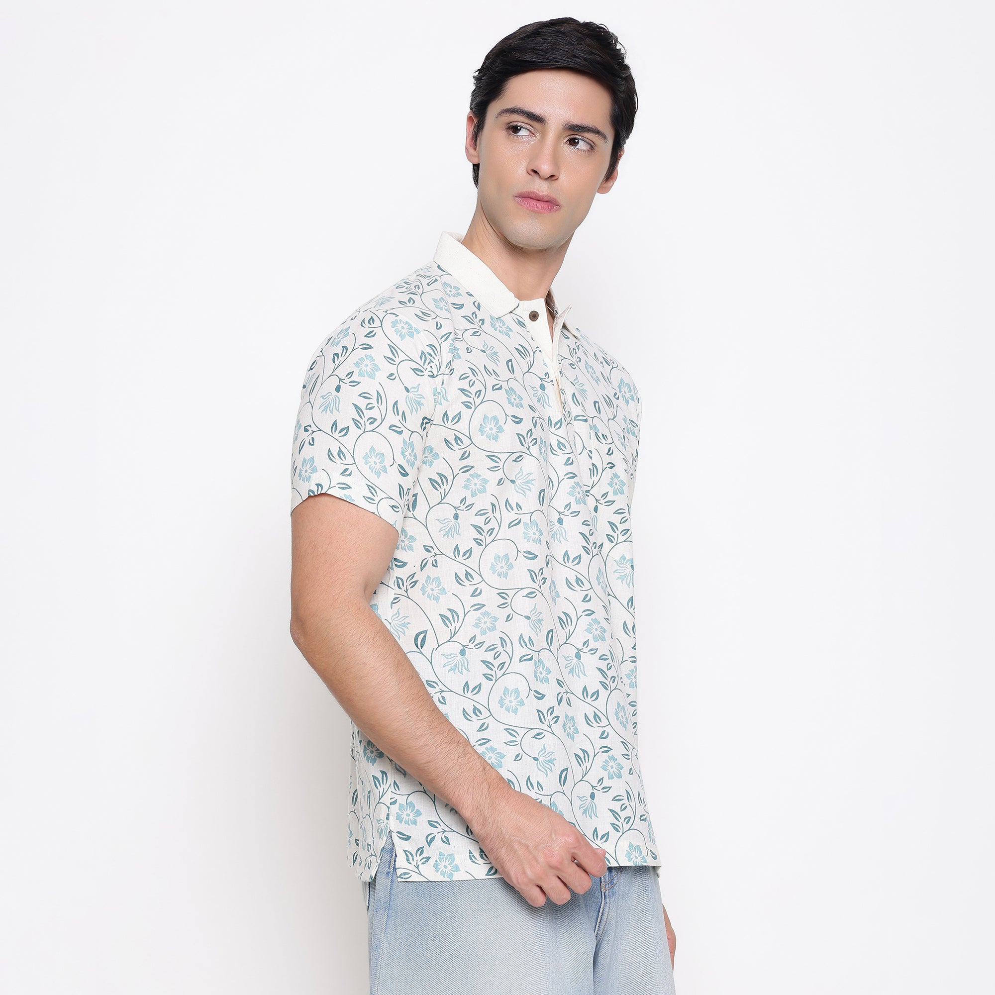 Men Printed 100% Kora Cotton Polo T-shirt | Regular Fit | Green Printed
