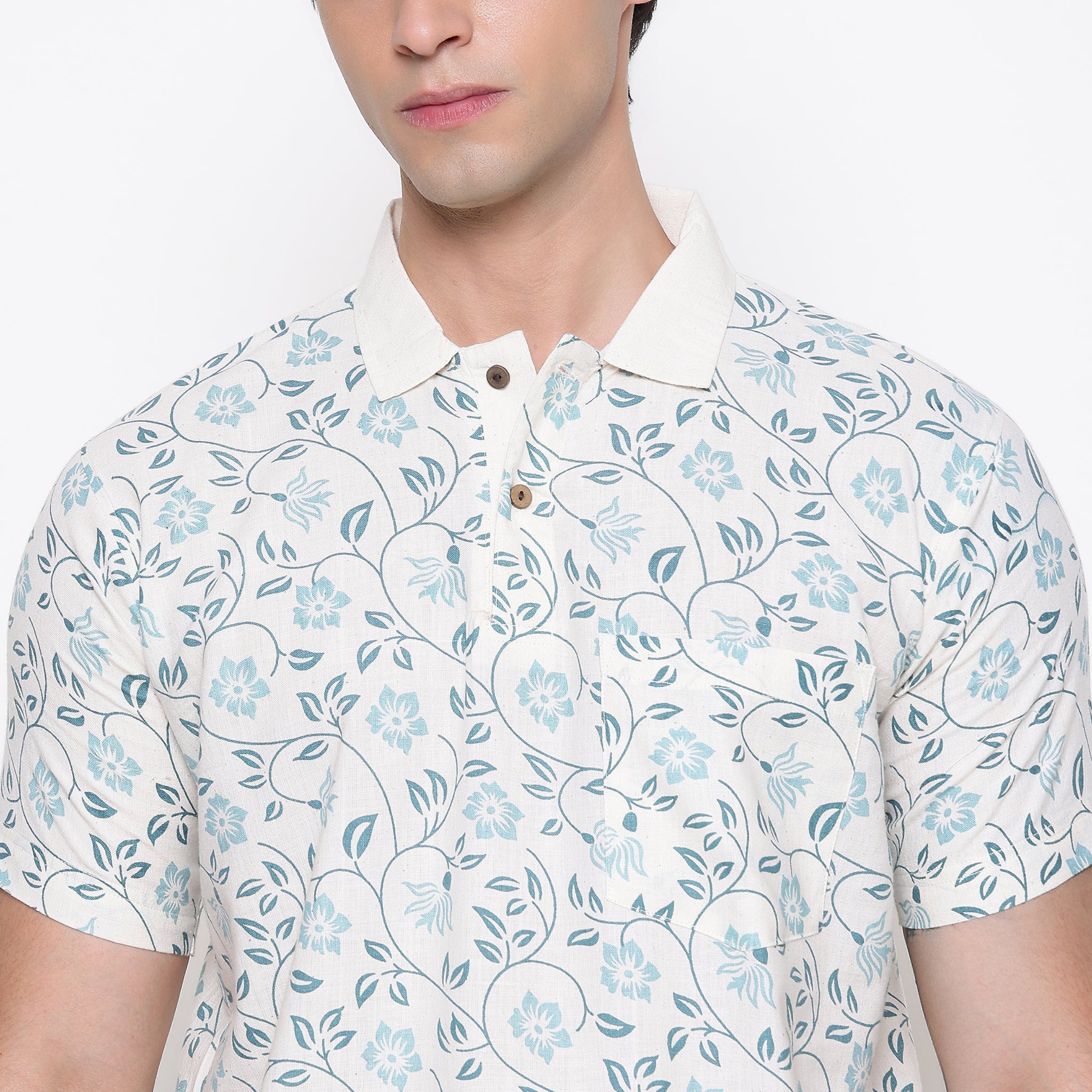 Men Printed 100% Kora Cotton Polo T-shirt | Regular Fit | Green Printed