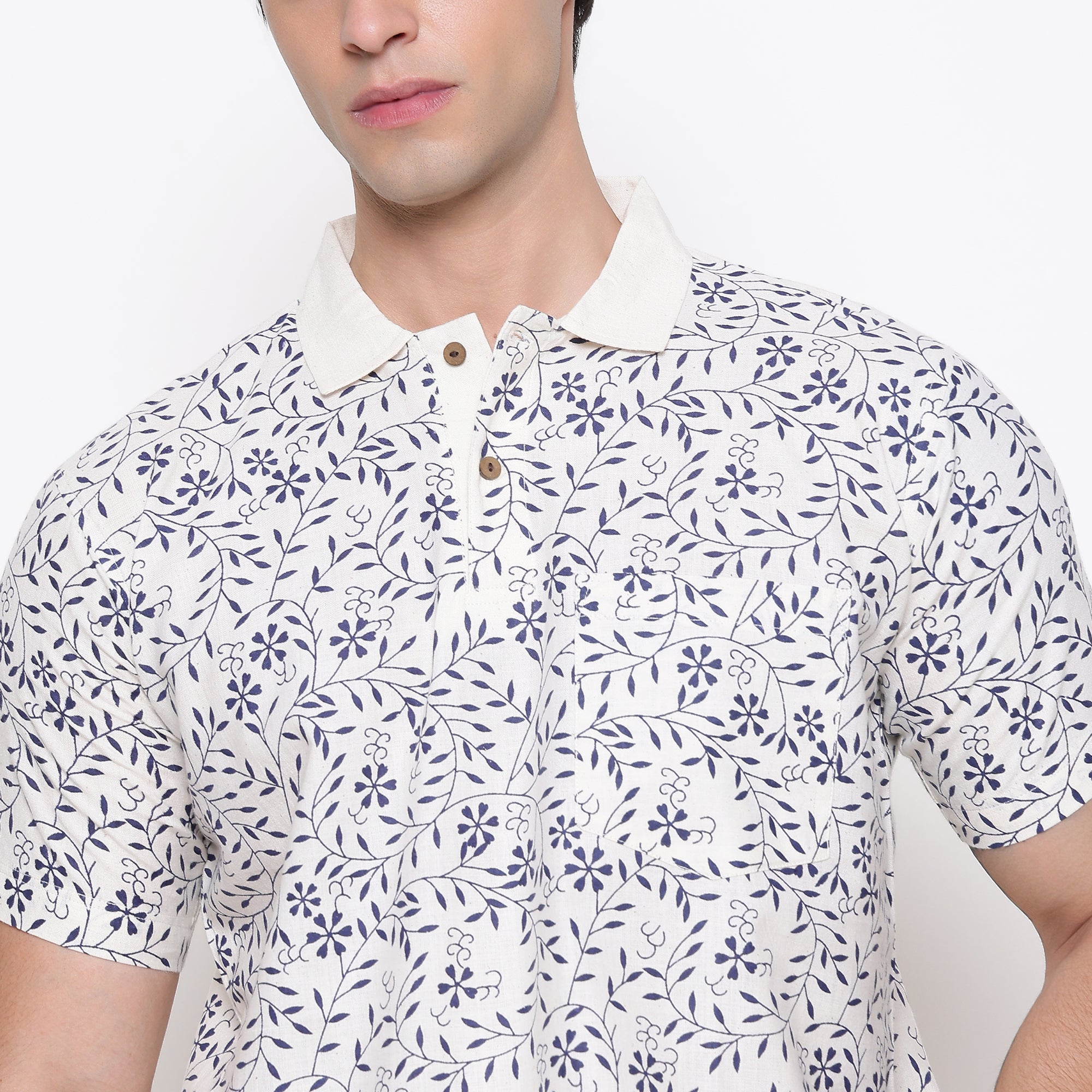 Men Printed 100% Kora Cotton Polo T-shirt | Regular Fit | Blue Printed