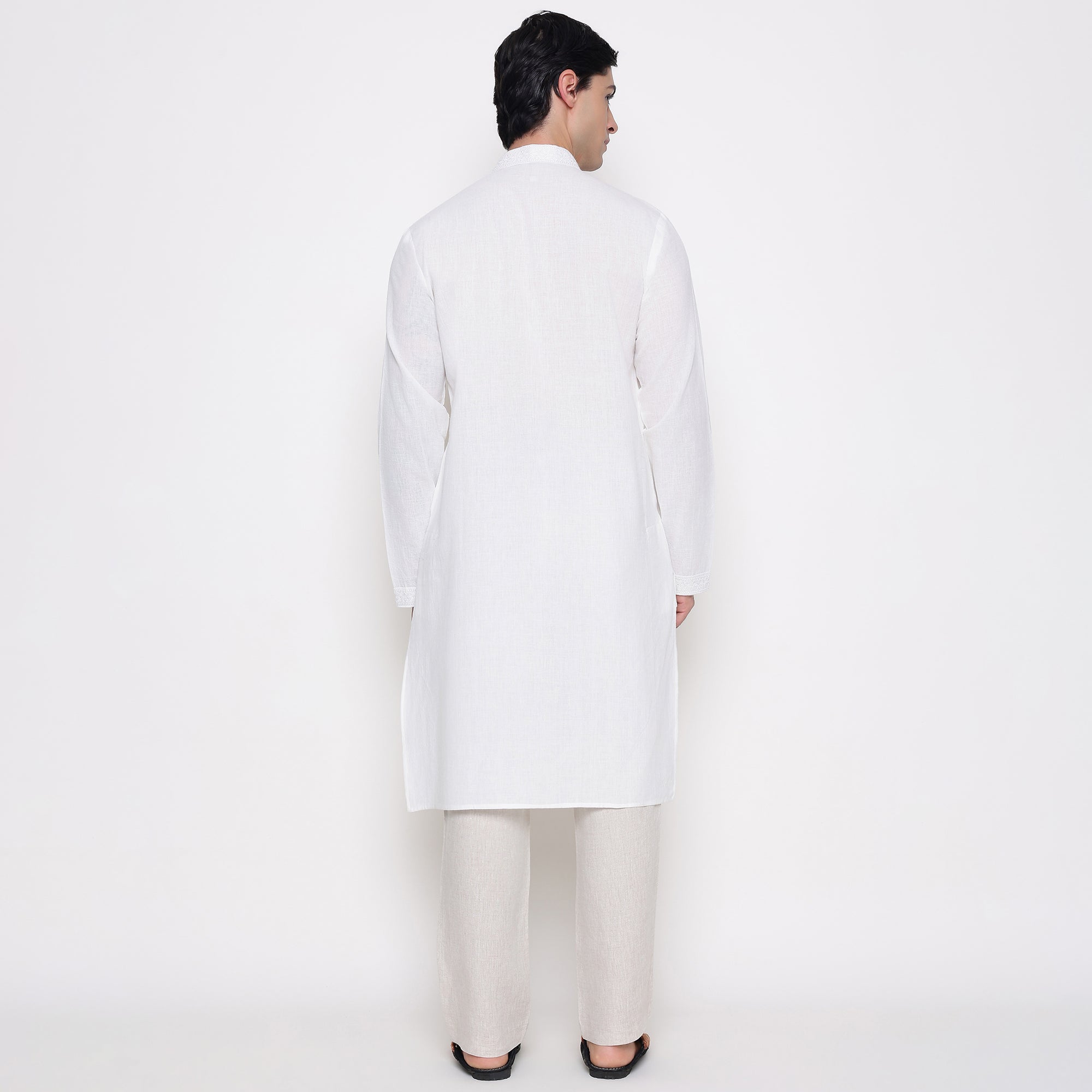 Men Embroidered Regular Fit 100% Kora Cotton Kurta Pyjama Set | White