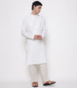 Men Embroidered Regular Fit 100% Kora Cotton Kurta Pyjama Set | White