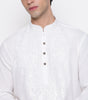 Men Embroidered Regular Fit 100% Kora Cotton Kurta Pyjama Set | White