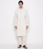 Men Embroidered Regular Fit 100% Kora Cotton Kurta Pyjama Set | Off White