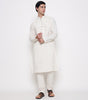 Men Embroidered Regular Fit 100% Kora Cotton Kurta Pyjama Set | Off White