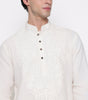 Men Embroidered Regular Fit 100% Kora Cotton Kurta Pyjama Set | Off White