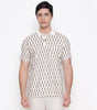 Men Printed 100% Kora Cotton Polo T-shirt | Regular Fit | White Yellow
