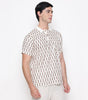 Men Printed 100% Kora Cotton Polo T-shirt | Regular Fit | White Yellow