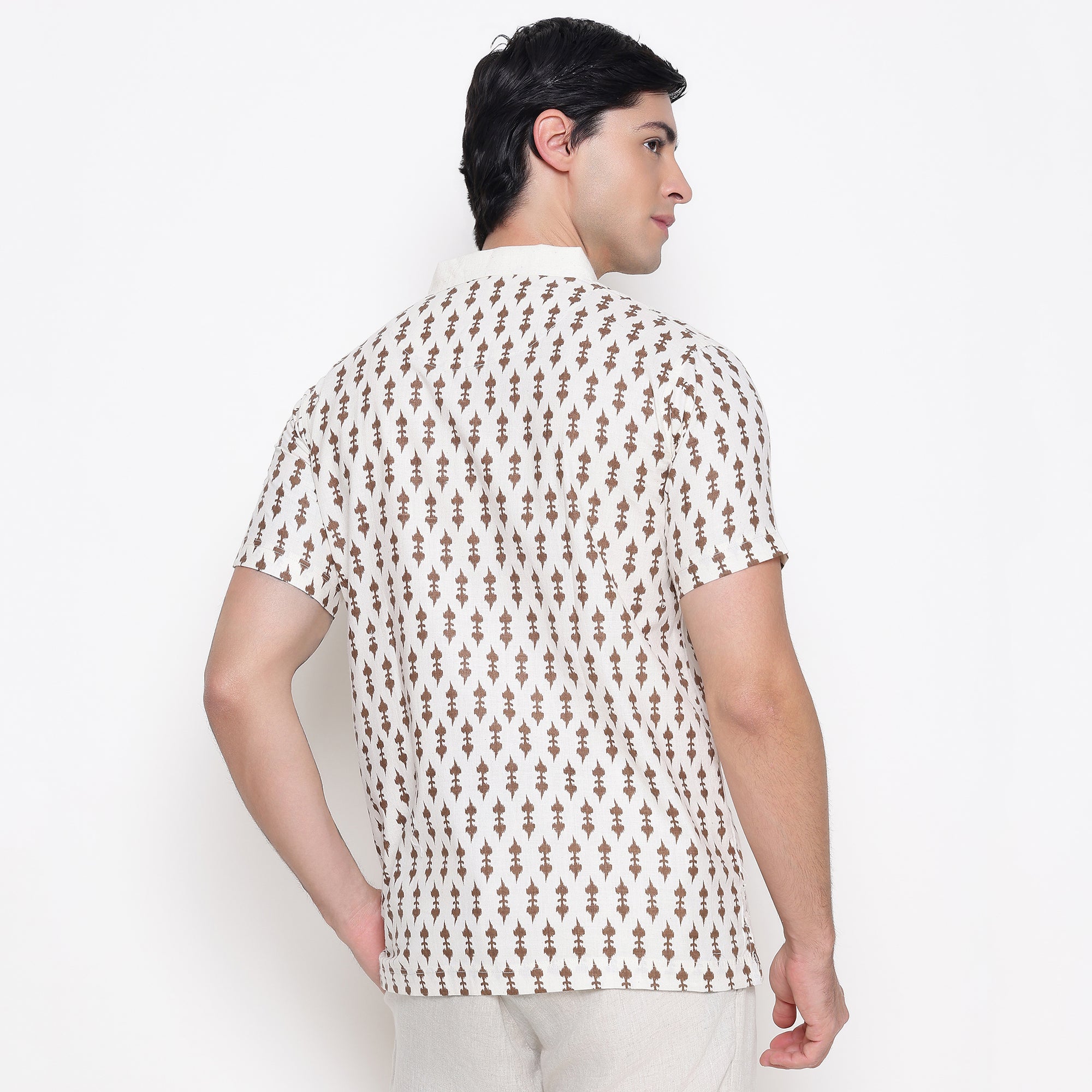Men Printed 100% Kora Cotton Polo T-shirt | Regular Fit | White Yellow