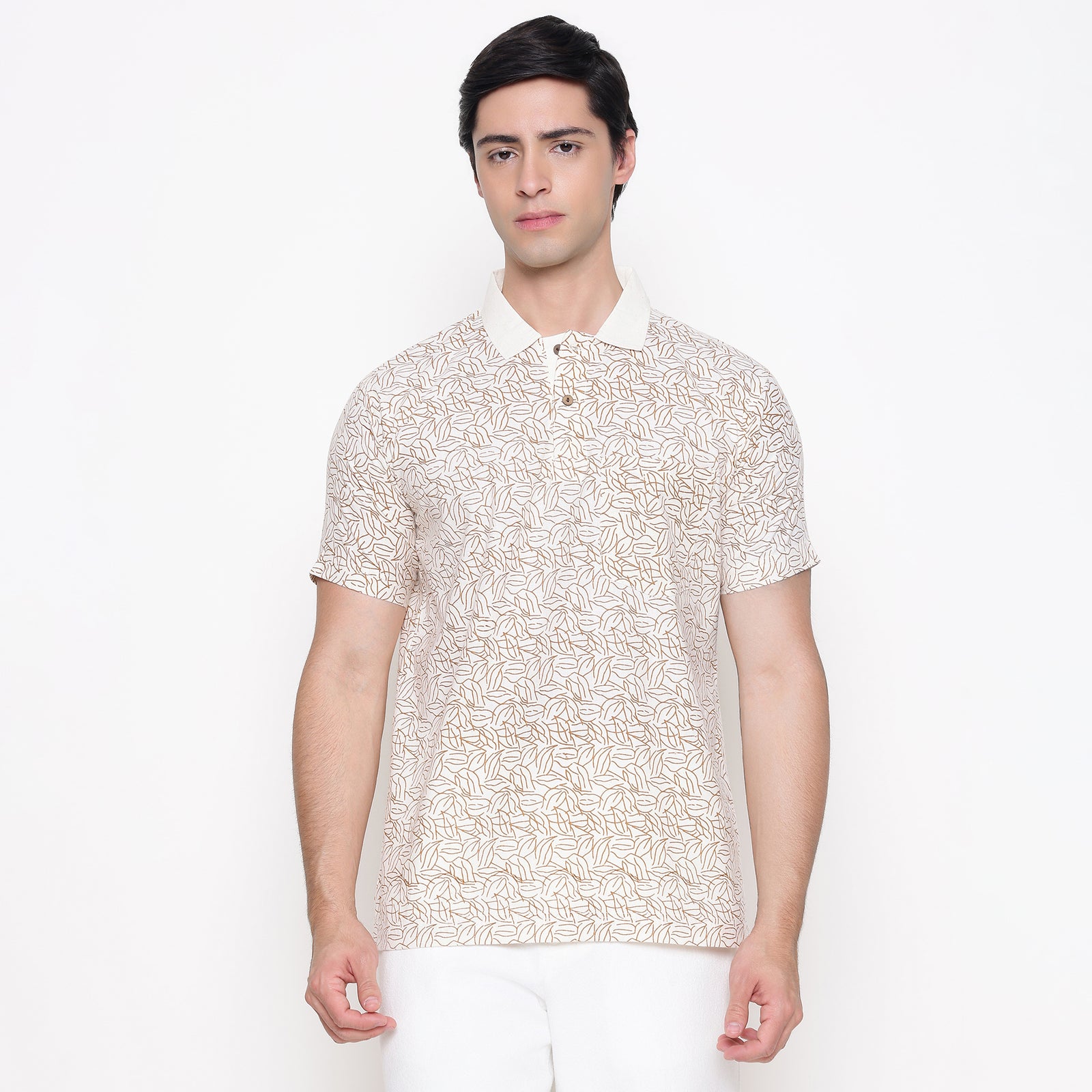 Men Printed 100% Kora Cotton Polo T-shirt | Regular Fit | Yellow