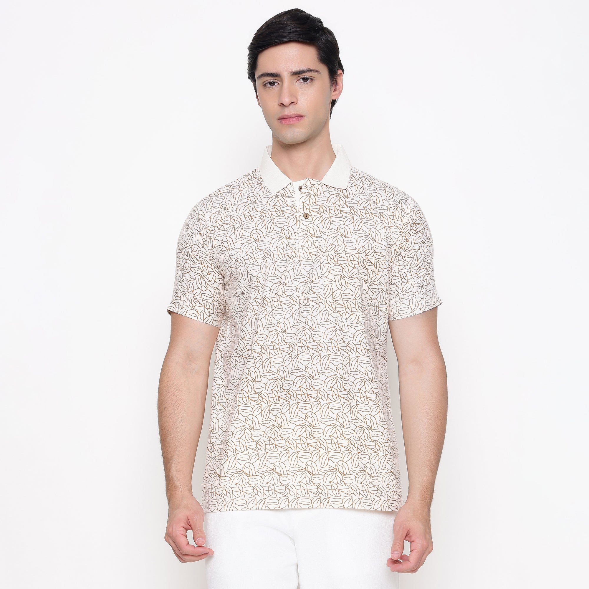 Men Printed 100% Kora Cotton Polo T-shirt | Regular Fit | Yellow