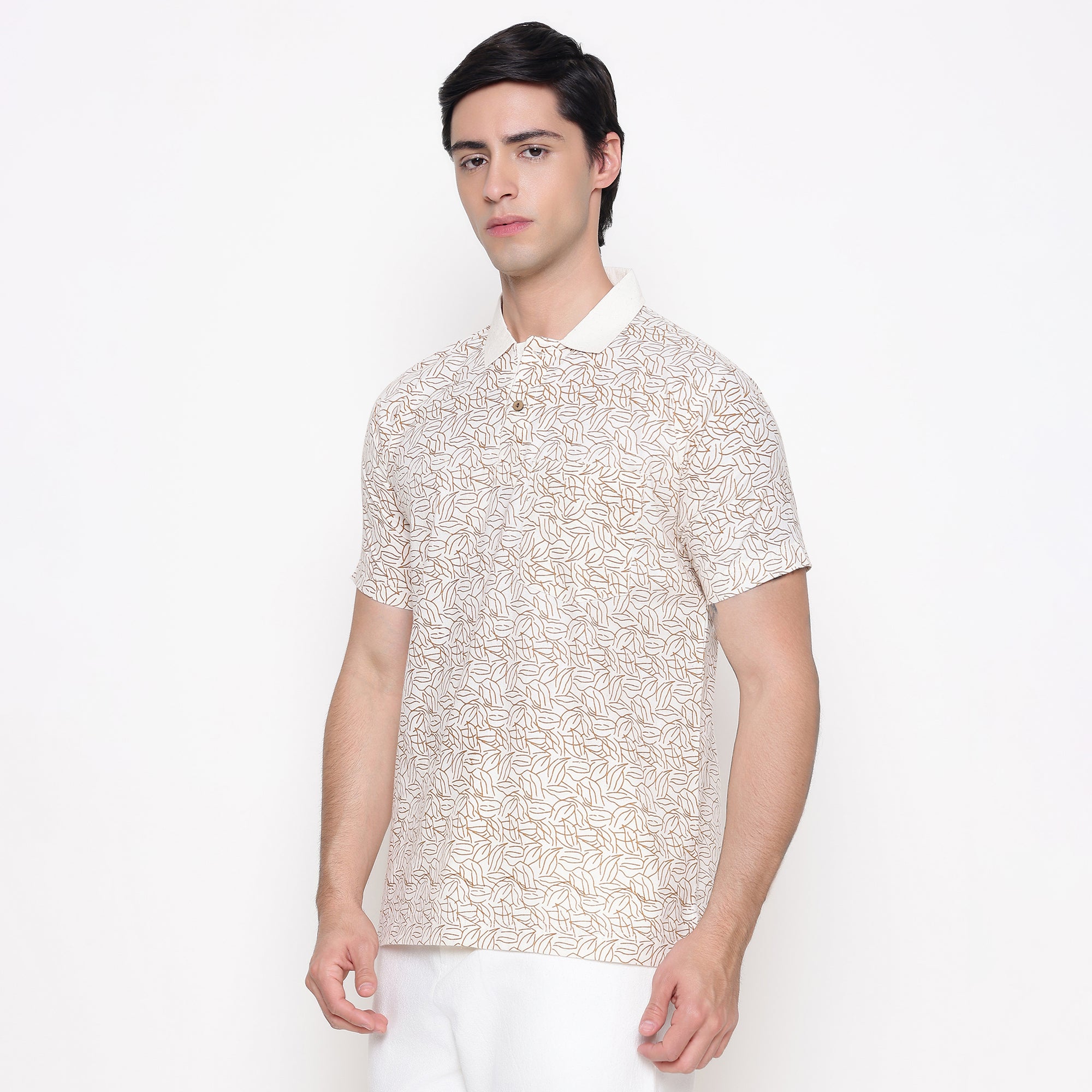 Men Printed 100% Kora Cotton Polo T-shirt | Regular Fit | Yellow