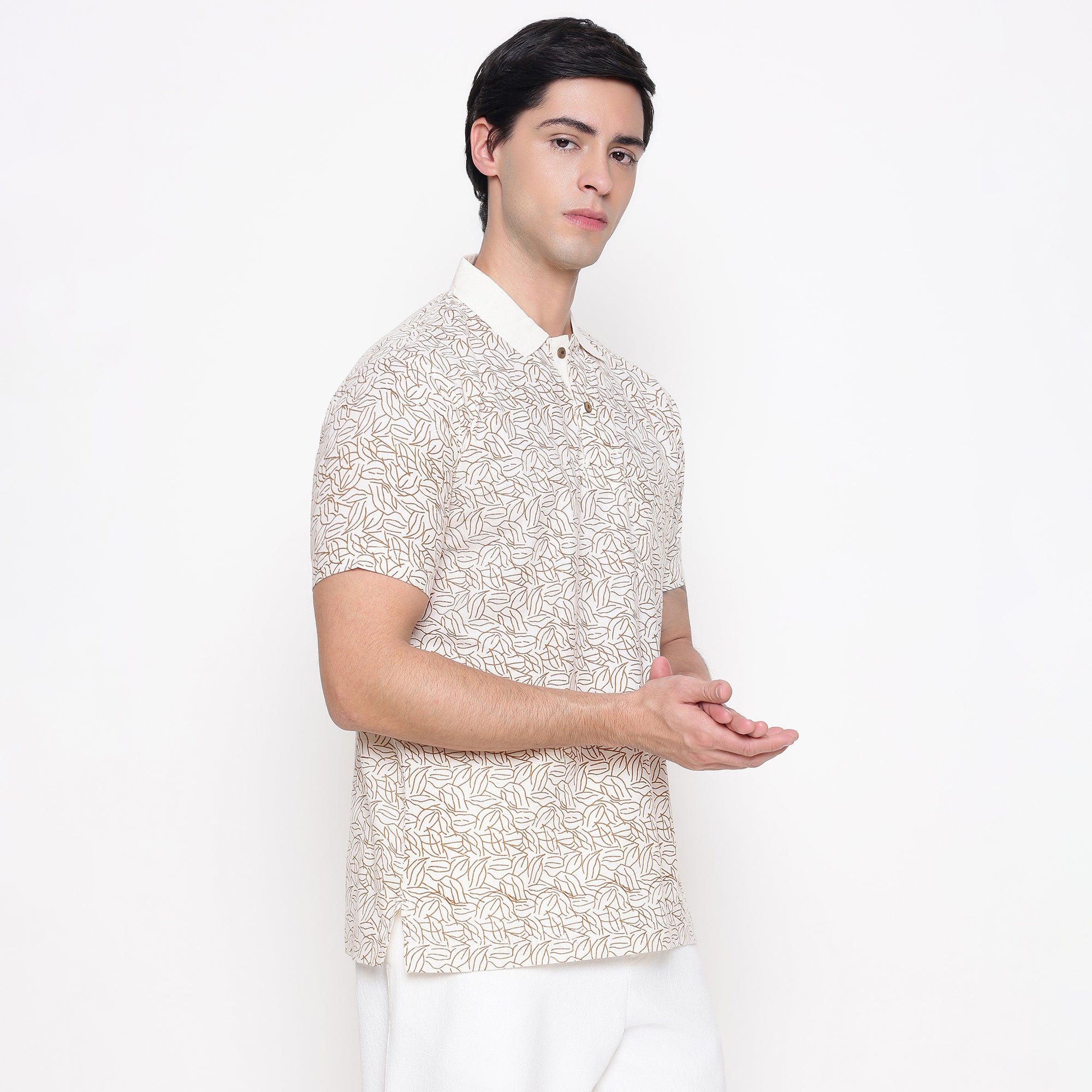 Men Printed 100% Kora Cotton Polo T-shirt | Regular Fit | Yellow