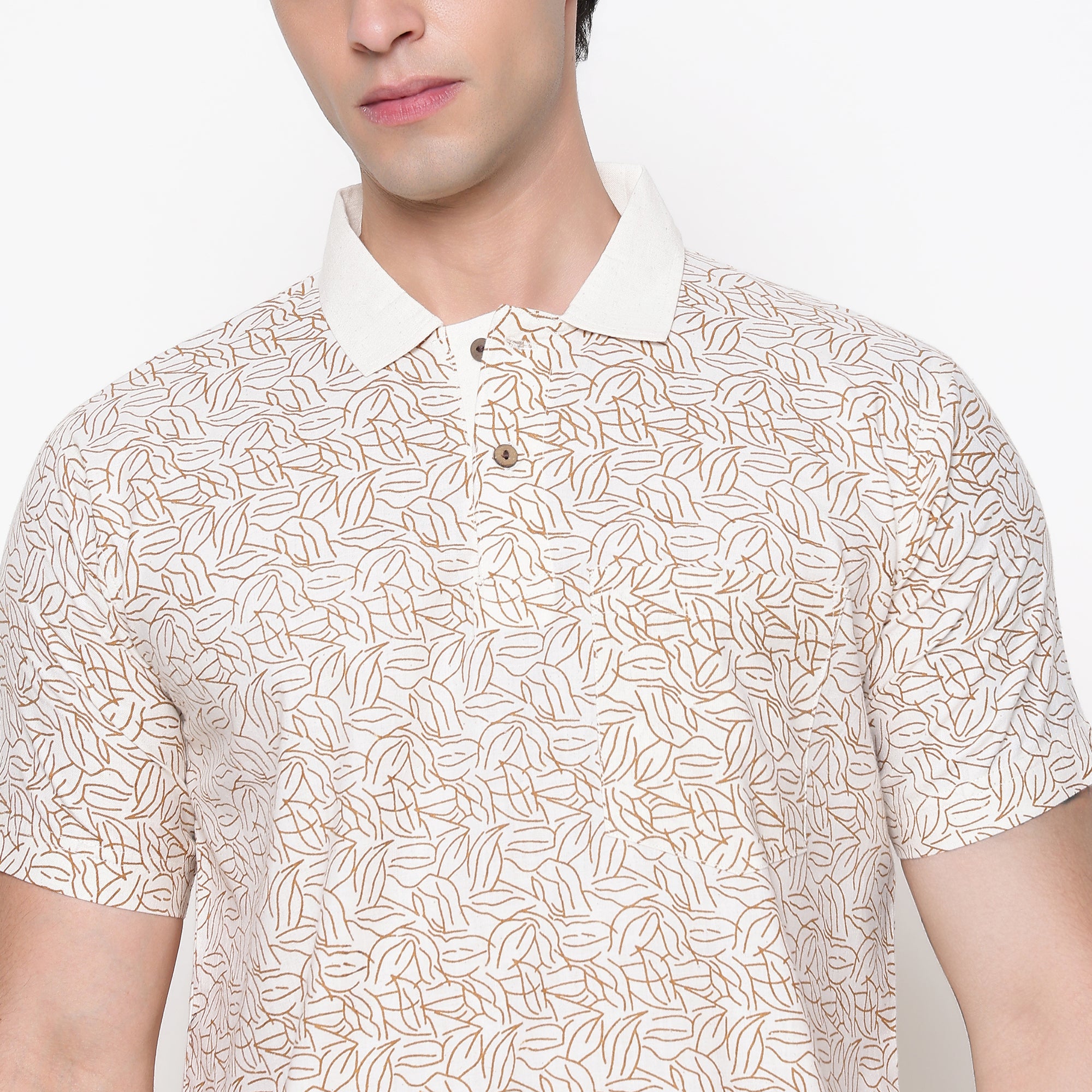 Men Printed 100% Kora Cotton Polo T-shirt | Regular Fit | Yellow