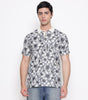 Men Printed 100% Kora Cotton Polo T-shirt | Regular Fit | Black Floral