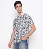 Men Printed 100% Kora Cotton Polo T-shirt | Regular Fit | Black Floral