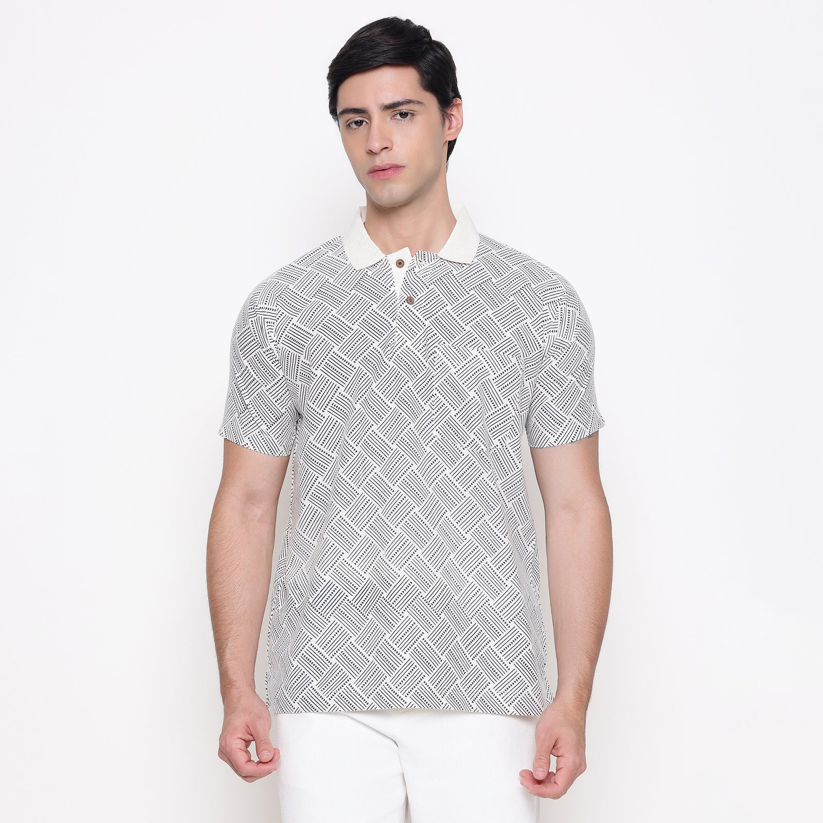 Men Printed 100% Kora Cotton Polo T-shirt | Regular Fit | Abstract 2