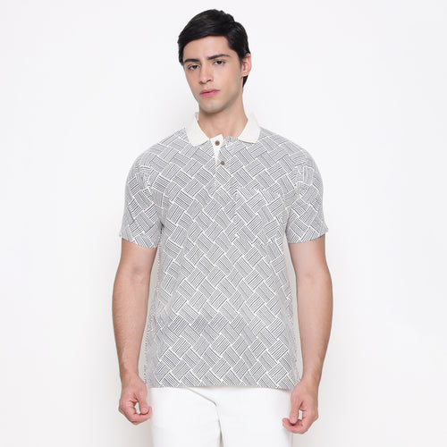 Men Printed 100% Kora Cotton Polo T-shirt | Regular Fit | Abstract 2
