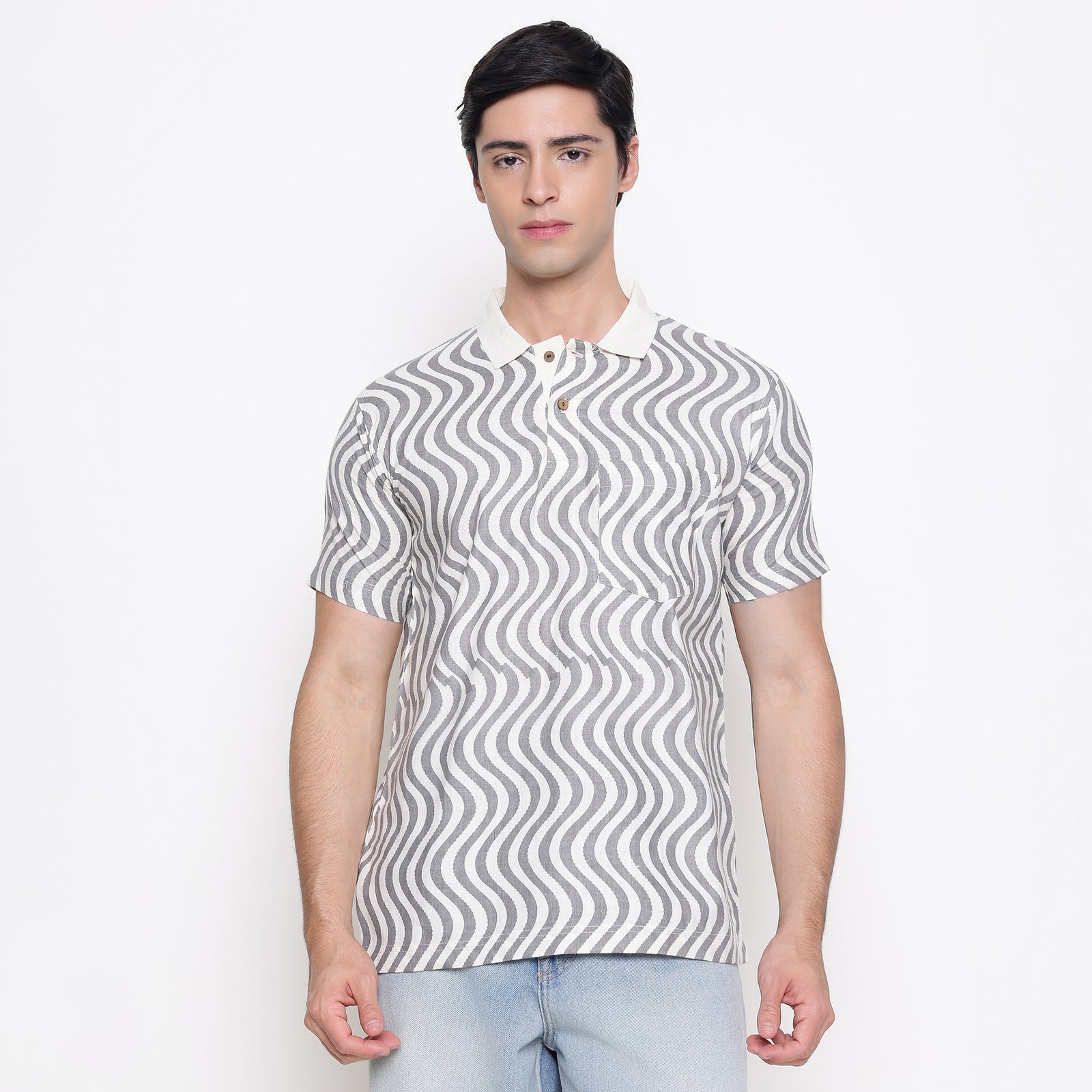 Men Printed 100% Kora Cotton Polo T-shirt | Regular Fit | Abstract 1