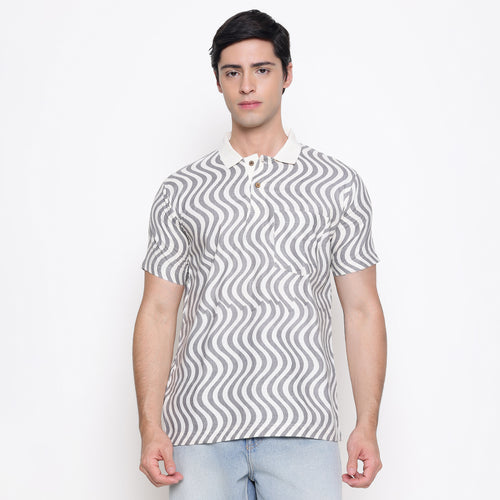 Men Printed 100% Kora Cotton Polo T-shirt | Regular Fit | Abstract 1