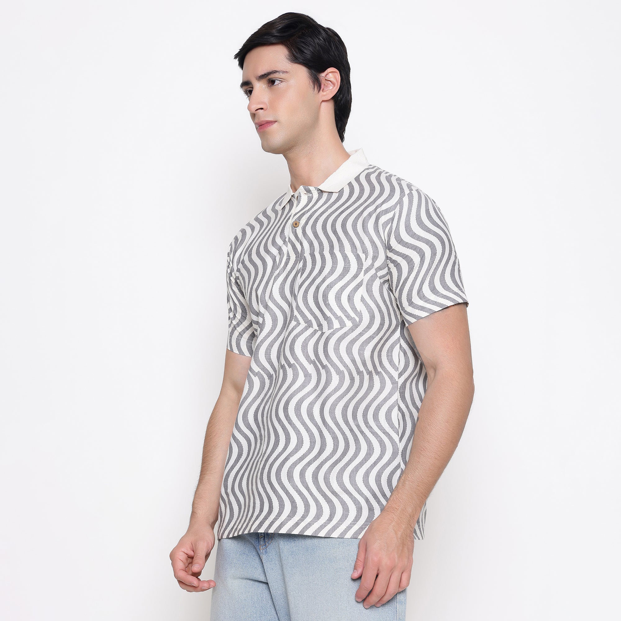 Men Printed 100% Kora Cotton Polo T-shirt | Regular Fit | Abstract 1