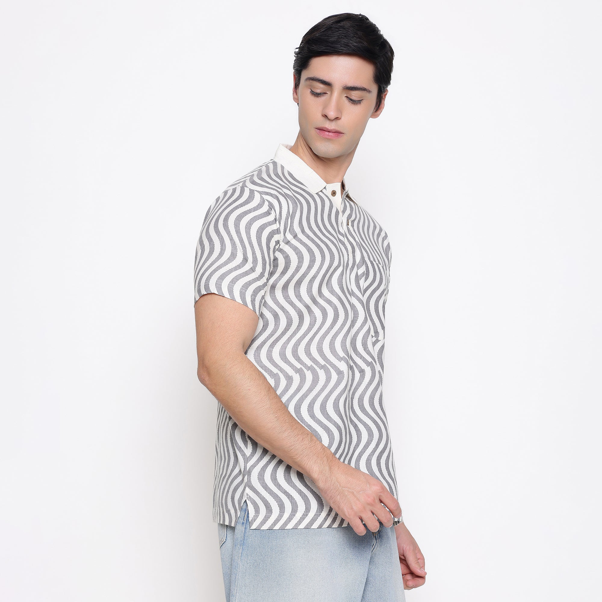 Men Printed 100% Kora Cotton Polo T-shirt | Regular Fit | Abstract 1