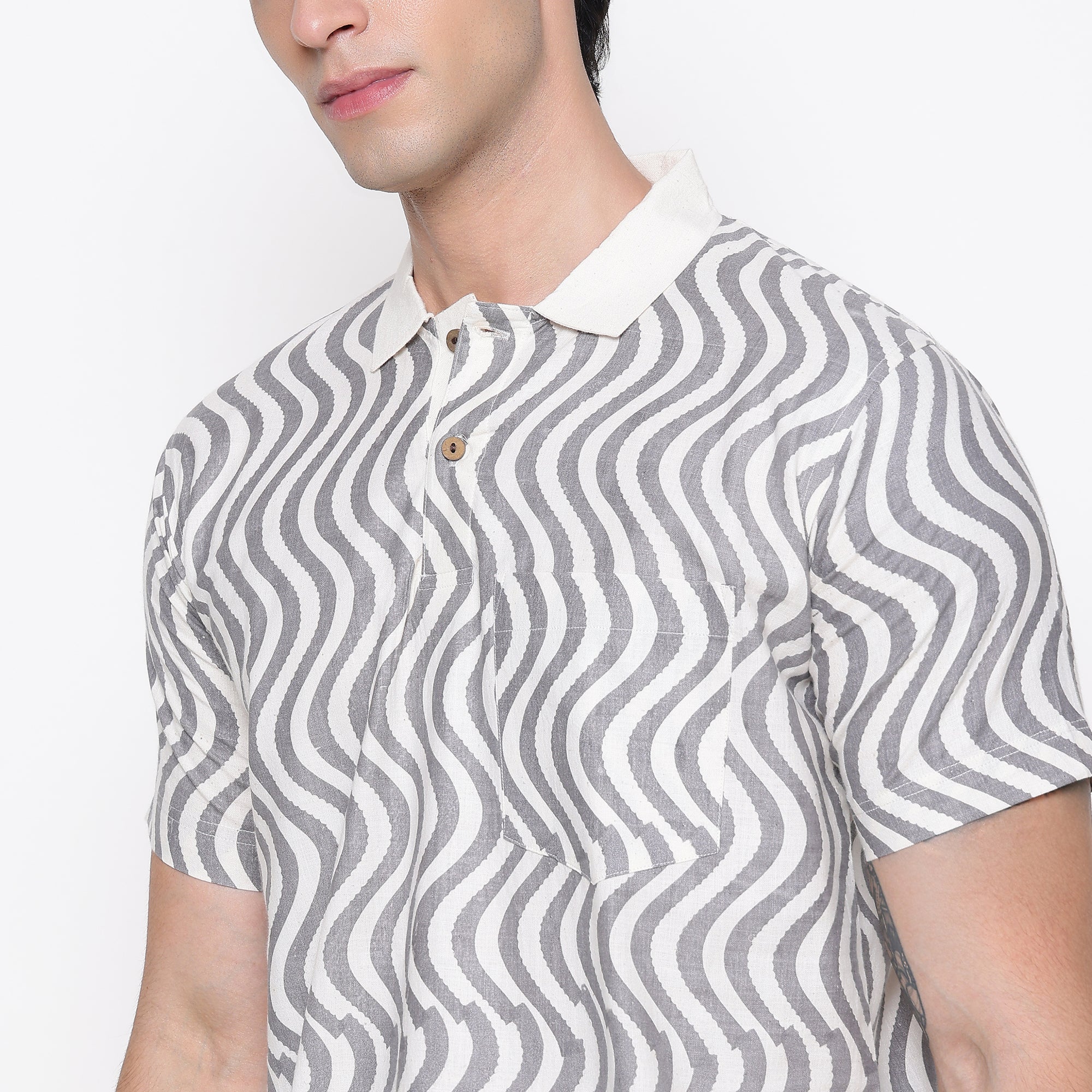 Men Printed 100% Kora Cotton Polo T-shirt | Regular Fit | Abstract 1