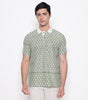 Men Printed 100% Kora Cotton Polo T-shirt | Regular Fit | Green White