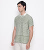 Men Printed 100% Kora Cotton Polo T-shirt | Regular Fit | Green White
