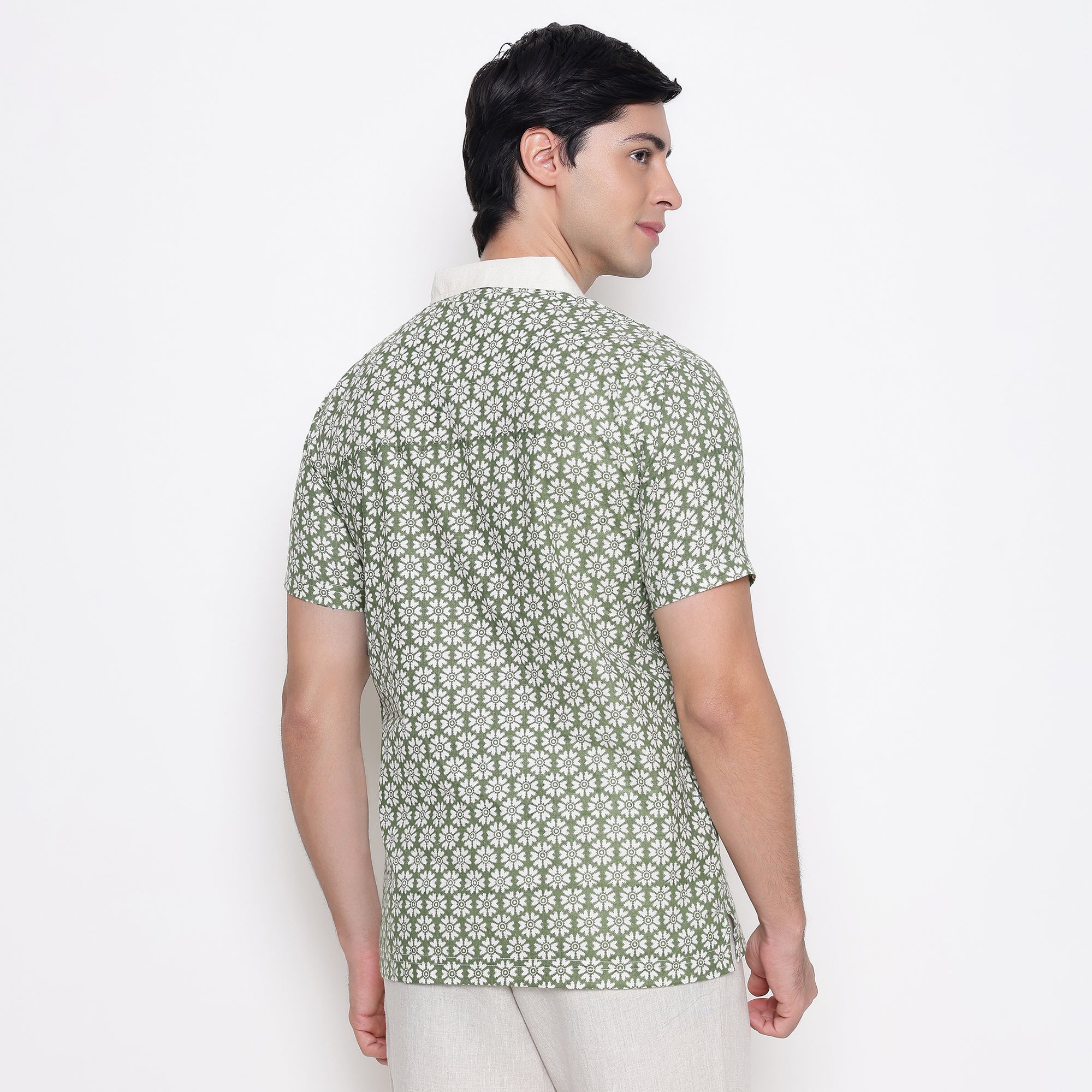 Men Printed 100% Kora Cotton Polo T-shirt | Regular Fit | Green White