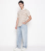 Men Printed 100% Kora Cotton Polo T-shirt | Regular Fit | Beige