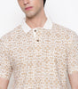 Men Printed 100% Kora Cotton Polo T-shirt | Regular Fit | Beige
