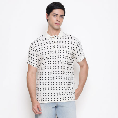 Men Printed 100% Kora Cotton Polo T-shirt | Regular Fit | Black Dot Design