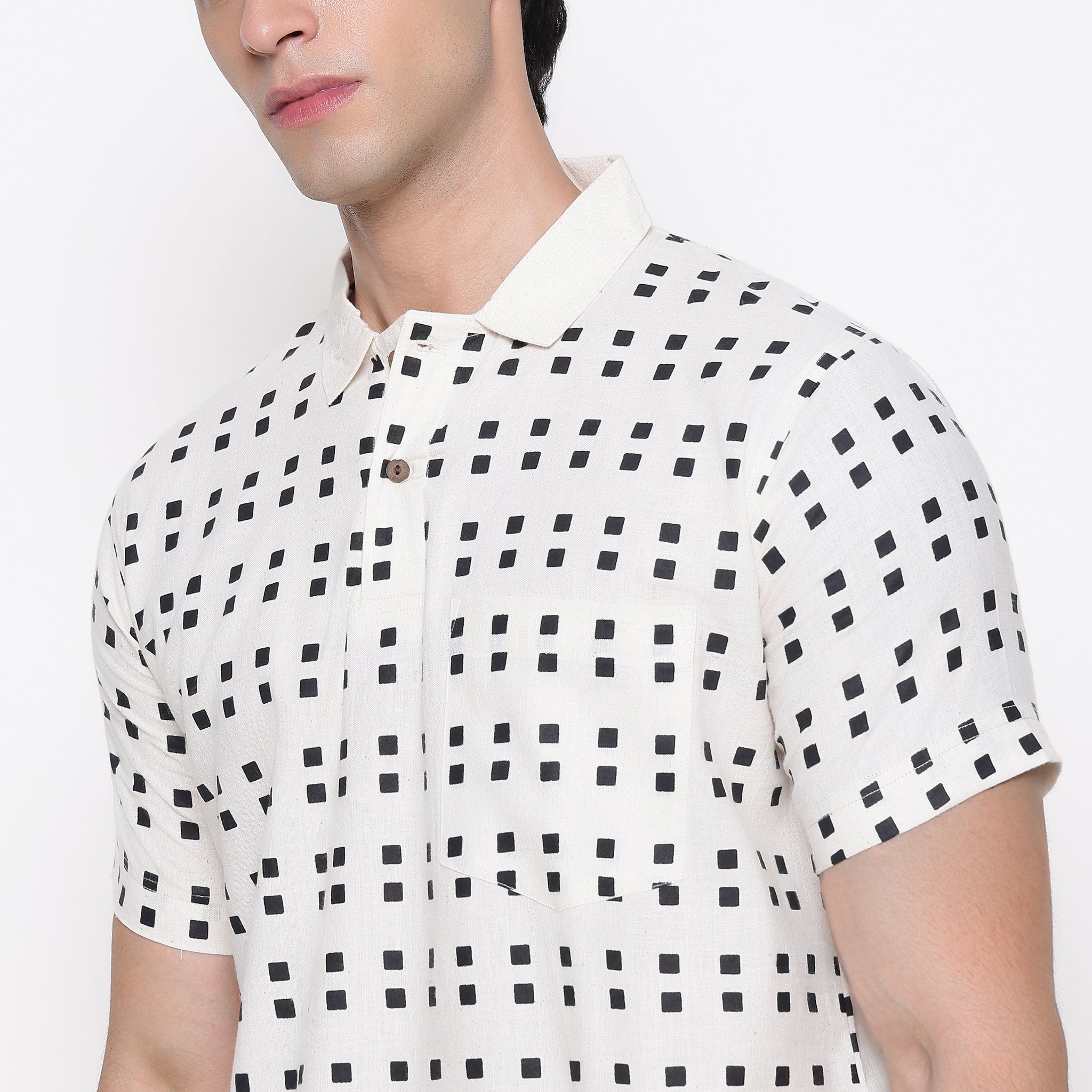 Men Printed 100% Kora Cotton Polo T-shirt | Regular Fit | Black Dot Design