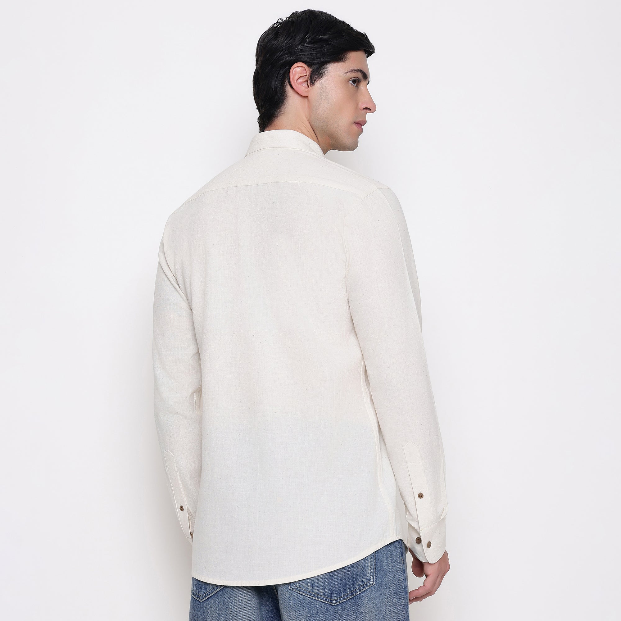 Men Solid 100% Kora Cotton Regular Fit Shirt | Pure Cotton | Cream