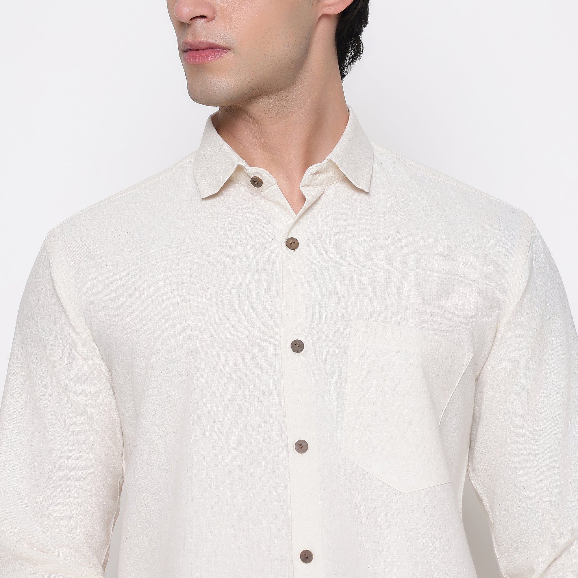 Men Solid 100% Kora Cotton Regular Fit Shirt | Pure Cotton | Cream