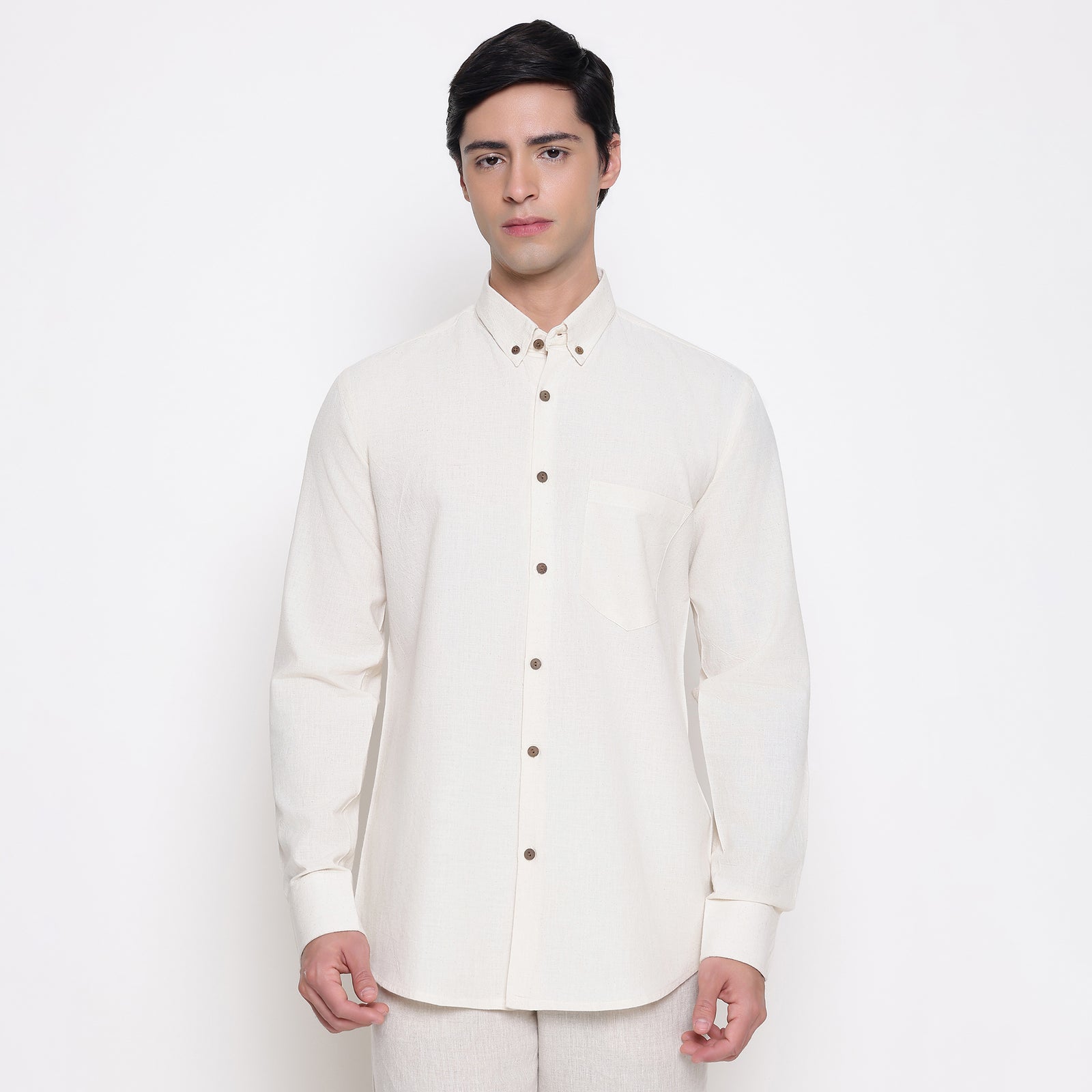 Men Solid 100% Kora Cotton Regular Fit Shirt | Pure Cotton | Beige