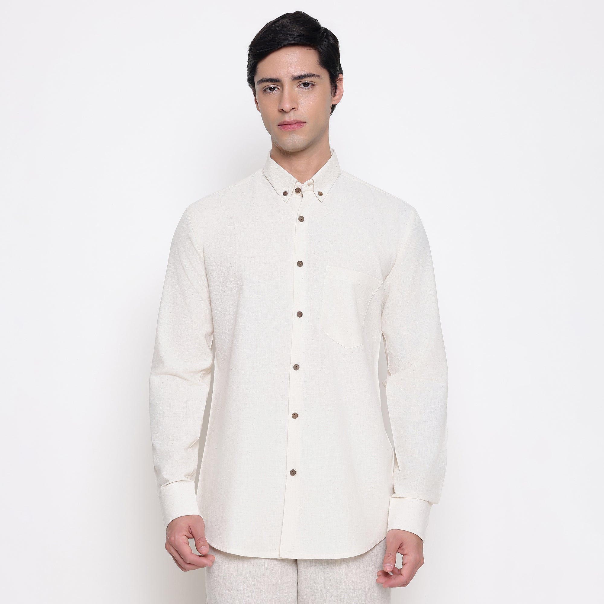 Men Solid 100% Kora Cotton Regular Fit Shirt | Pure Cotton | Beige