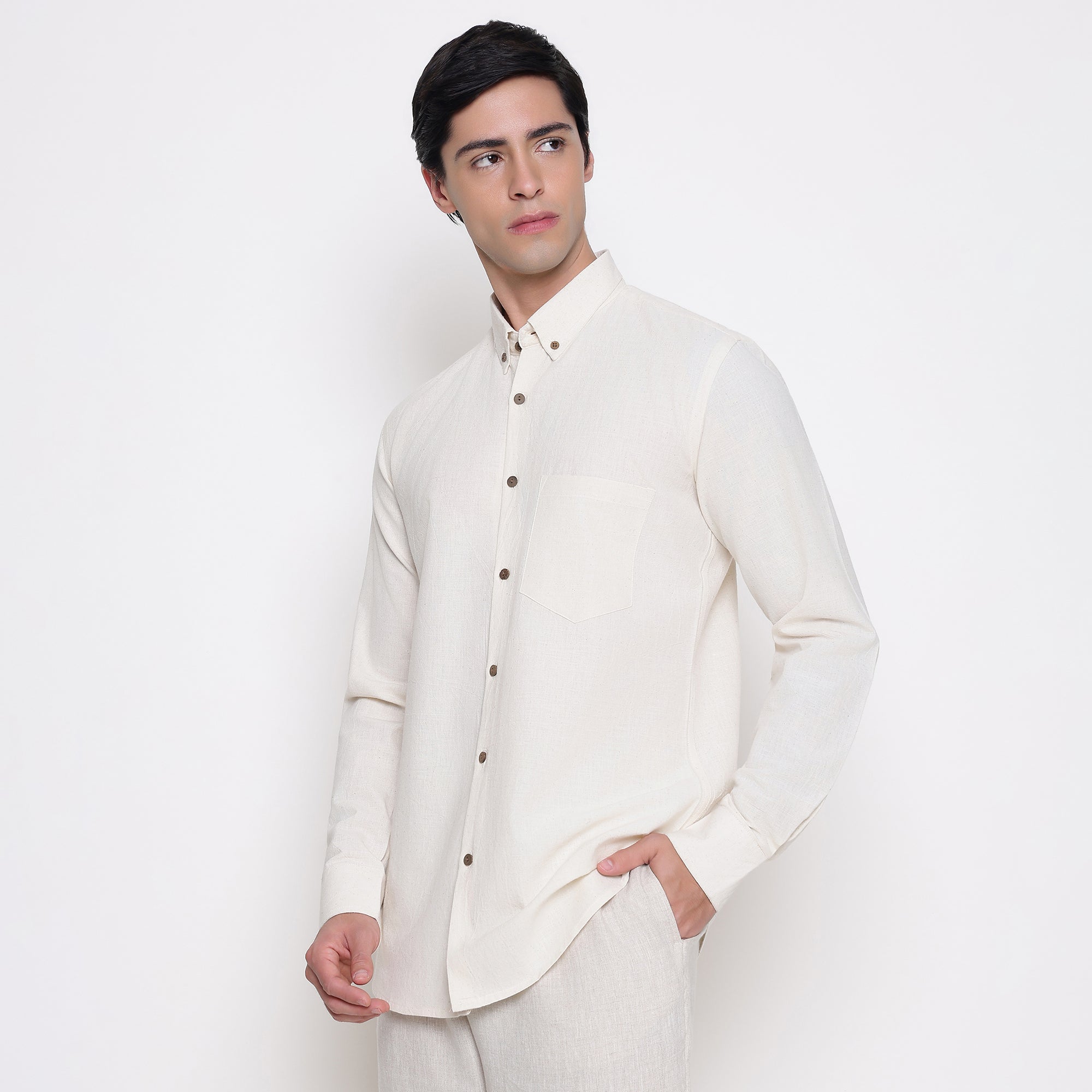 Men Solid 100% Kora Cotton Regular Fit Shirt | Pure Cotton | Beige