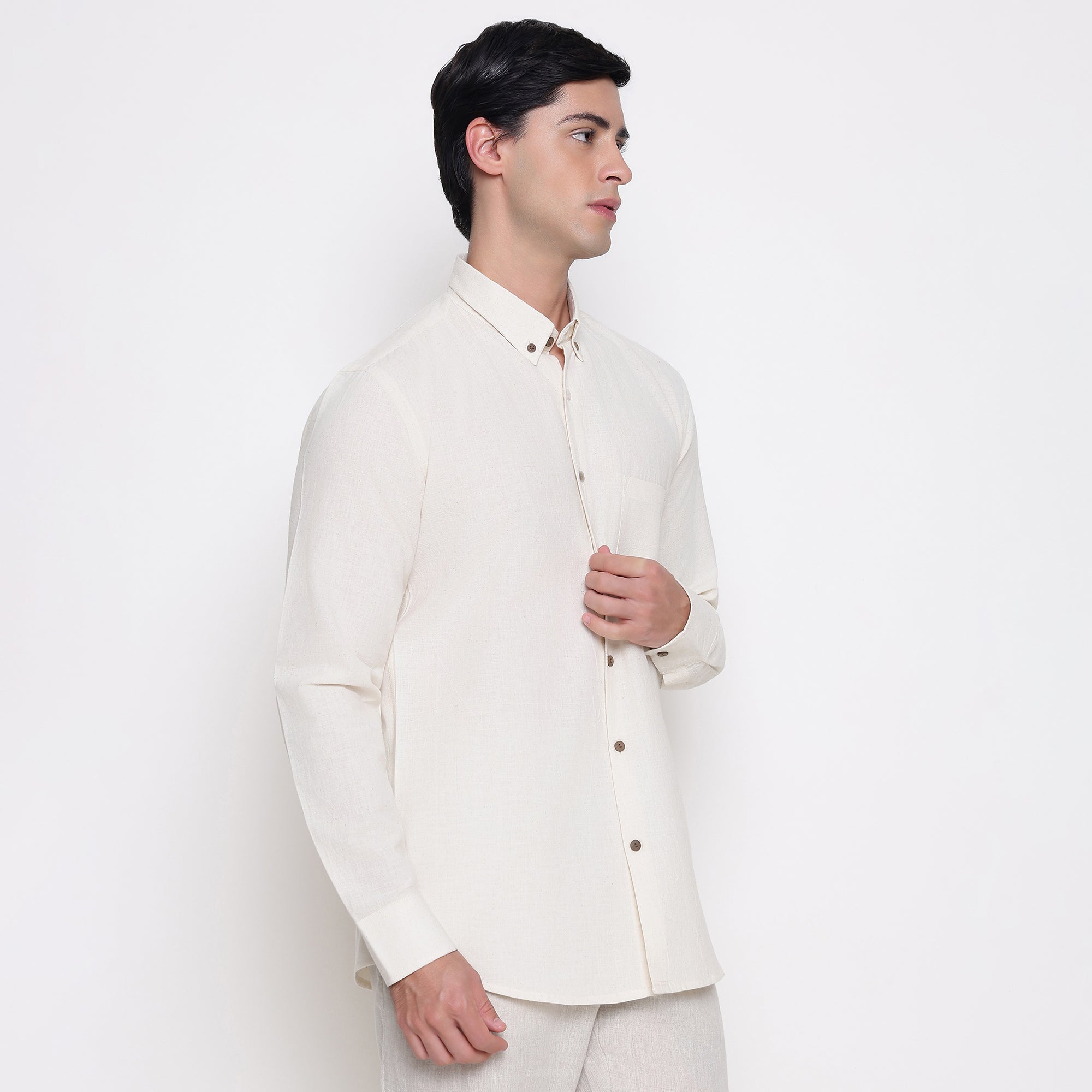 Men Solid 100% Kora Cotton Regular Fit Shirt | Pure Cotton | Beige